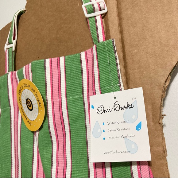 Emi Burke Candy Stripe Pink Green White Child's Apron 25" T x 20" W - Picture 2 of 14